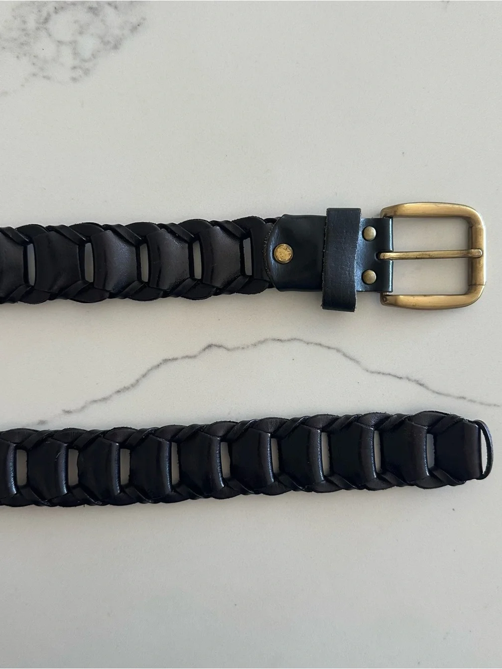 Vintage Tito Roni Italian Interlocked Woven Leather Belt Brass Buckle Black M